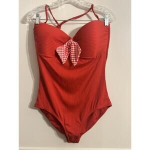 Matilda Jane Bathing Suit Swimsuit Red Gingham Bow Rockabilly Sz L Retro NWT
